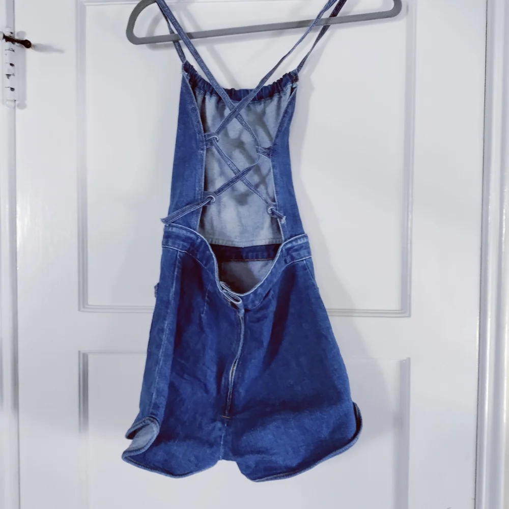 Stoned Immaculate Jean Geanie Romper Denim Jumpsuit With Lace Up Back - Picture 8 of 12